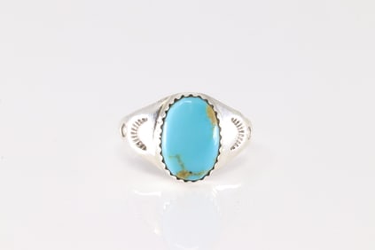 Native America Navajo Sterling Silver Turquoise Ring By M.L.