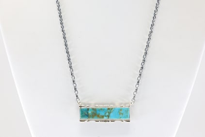 Native America Navajo Sterling Silver Kingman Turquoise Necklace By Steve Francisco.