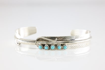 Native America Navajo Sterling Silver Turquoise Bracelet Cuff By Aaron Davis.