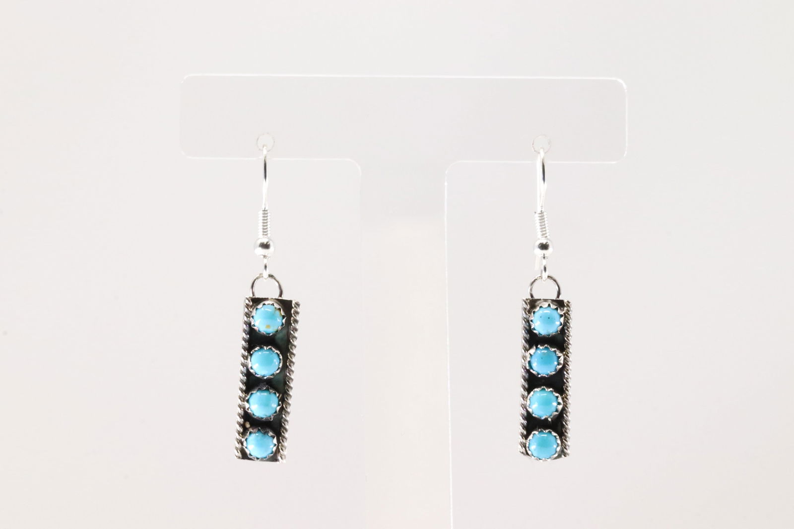 Native America Navajo Sterling Silver Turquoise Dangling Earring's By Janice Spencer.: This is a Native America Navajo Sterling Silver Turquoise Dangling Earring's By Janice Spencer.