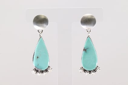 Native America Navajo Sterling Silver Turquoise Post Dangling Earring's By Selina Warner.