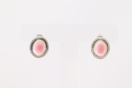 Native America Navajo Sterling Silver Pink Conch Post Earring's By J. Frank / Byron Begay.