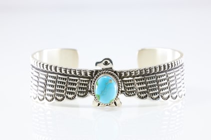 Native America Navajo Sterling Silver Sonora Gold Thunderbird Bracelet Cuff By D.Cadman.