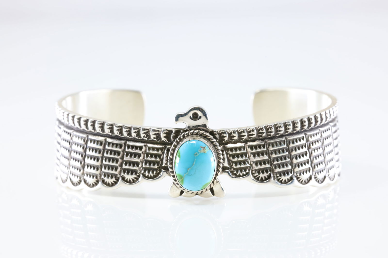 Native America Navajo Sterling Silver Sonora Gold Thunderbird Bracelet Cuff By D.Cadman. (1 of 4)