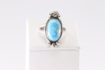 Native America Navajo Sterling Silver Turquoise Ring By R.
