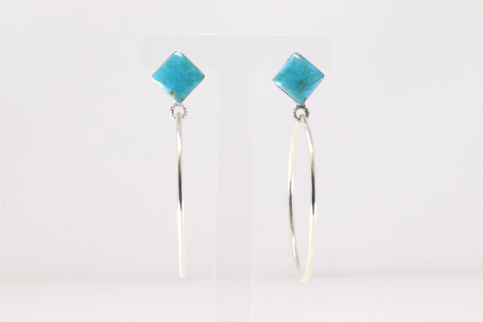 Native America Navajo Sterling Silver Turquoise Post Hoop Earring's By Ryntanna Yazzie.: This is a Native America Navajo Sterling Silver Turquoise Post Hoop Earring's By Ryntanna Yazzie.