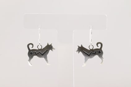 Native America Navajo Sterling Silver Wolf Dangling Earring's By Robert Gene.