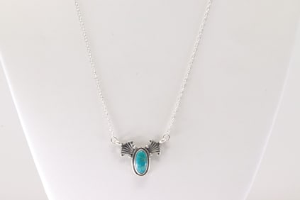 Native America Navajo Sterling Silver Turquoise Necklace By Verley Betone.