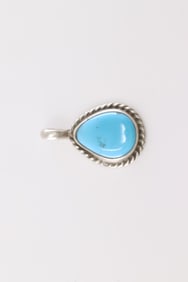 Native America Navajo Sterling Silver Turquoise Pendant By G. James.