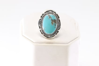 Native America Navajo Sterling Silver Turquoise Ring By Samuel Yellowhair.