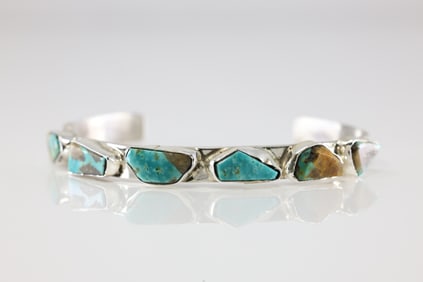 Native America Zuni Sterling Silver Kingman Turquoise Bracelet Cuff By Jude Candelaria.