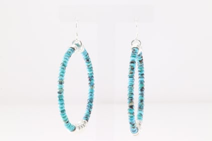 Native America Navajo Sterling Silver Turquoise Hoop Dangling Earring's.