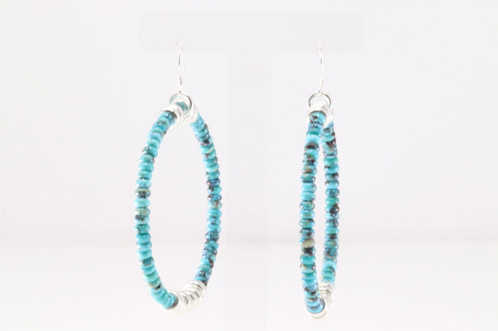 Native America Navajo Sterling Silver Turquoise Hoop Dangling Earring's.: This is a Native America Navajo Sterling Silver Turquoise Hoop Dangling Earring's.