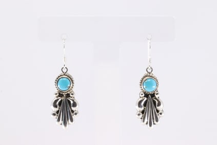 Native America Navajo Sterling Silver Turquoise Dangling Earring's By Verley Betone.