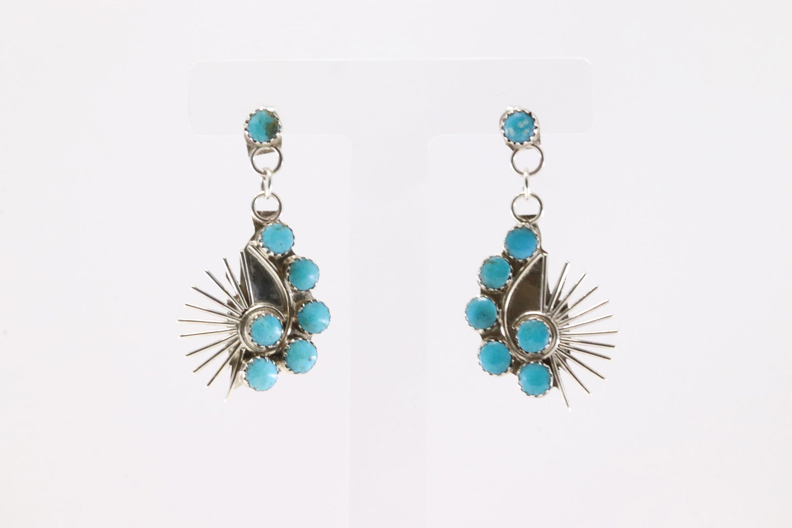 Native America Zuni Sterling Silver Turquoise Post Dangling Earring's By Martin Vacit.: This is a Native America Zuni Sterling Silver Turquoise Post Dangling Earring's By Martin Vacit.