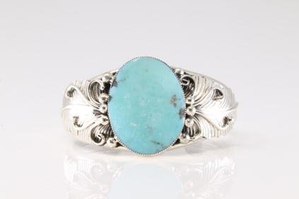 Native America Navajo Sterling Silver Turquoise Bracelet Cuff By Gilbert Smith From R.B Company.