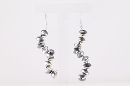 Native America Navajo Sterling Silver Pearl Beaded Dangling Earring's By Tylena Nez.