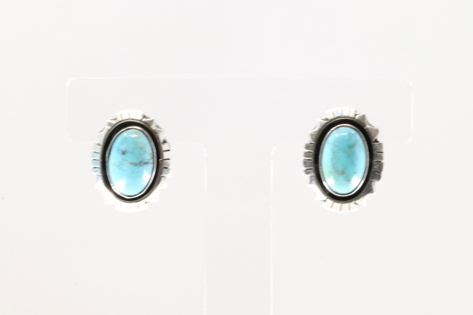 Native America Navajo Sterling Silver Turquoise Post Earring's By Amos Begay.: This is a Native America Navajo Sterling Silver Turquoise Post Earring's By Amos Begay. Stamp A.B.