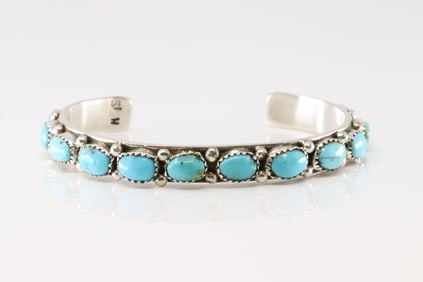 Native America Navajo Sterling Silver Turquoise Bracelet Cuff By E.J.W.