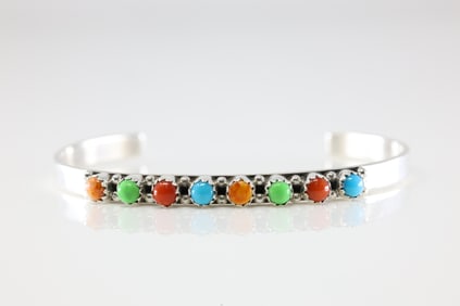 Native America Navajo Sterling Silver Multi-Color Stone Bracelet Cuff By G.P.S.R.Y.