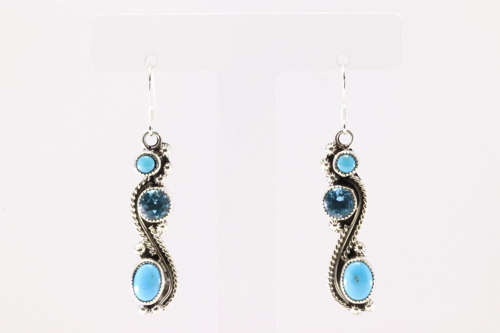 Native America Navajo Sterling Silver Blue Topaz & Turquoise Dangling Earring's By Jimmy Garcia. (1 of 4)