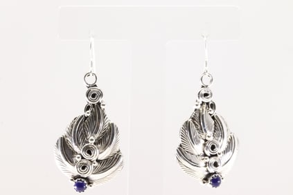 Native America Navajo Sterling Silver Lapiz Stone Dangling Earring's By Darrell Morgan.
