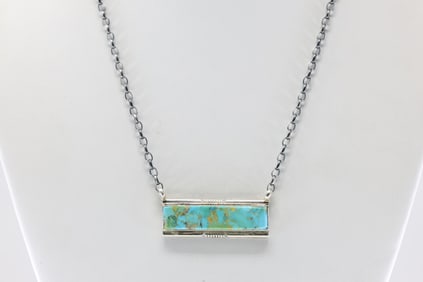Native America Navajo Sterling Silver Kingman Turquoise Necklace By Steve Francisco.