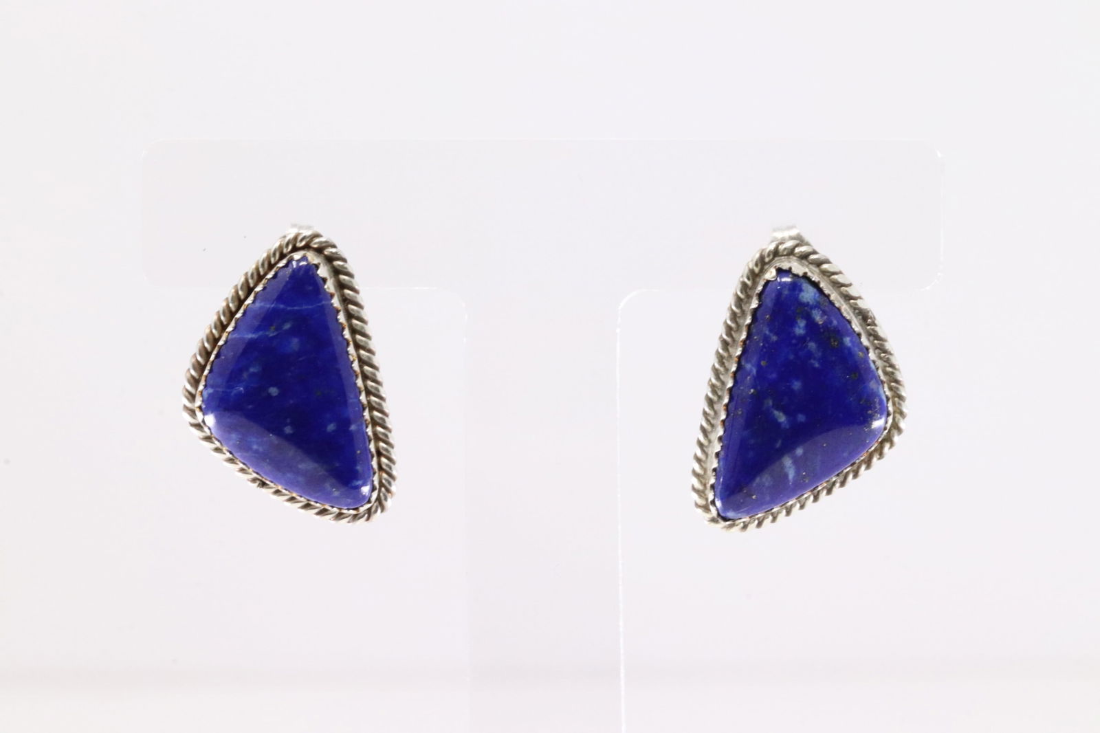 Native America Navajo Sterling Silver Lapiz Stone Post Earring's By T.: This is a Native America Navajo Sterling Silver Lapiz Stone Post Earring's By T.