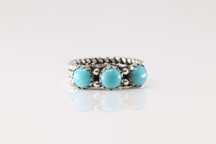 Native America Navajo Sterling Silver Kingman Turquoise Ring By R.