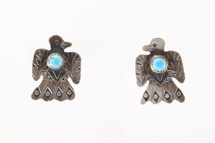 Native America Navajo Sterling Silver Turquoise Eagle Post Earring's By Gabrielle Yazzie.