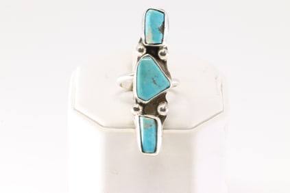 Native America Zuni Sterling Silver Turquoise Ring By Gude Candelaria.
