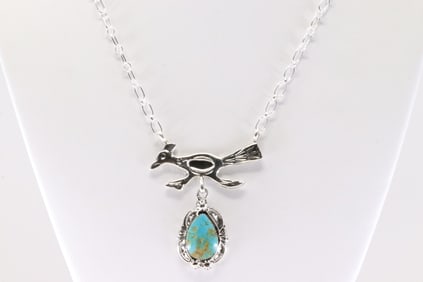 Native America Navajo Sterling Silver Turquoise Bird Necklace By Michael Yazzie. From R.B Company.