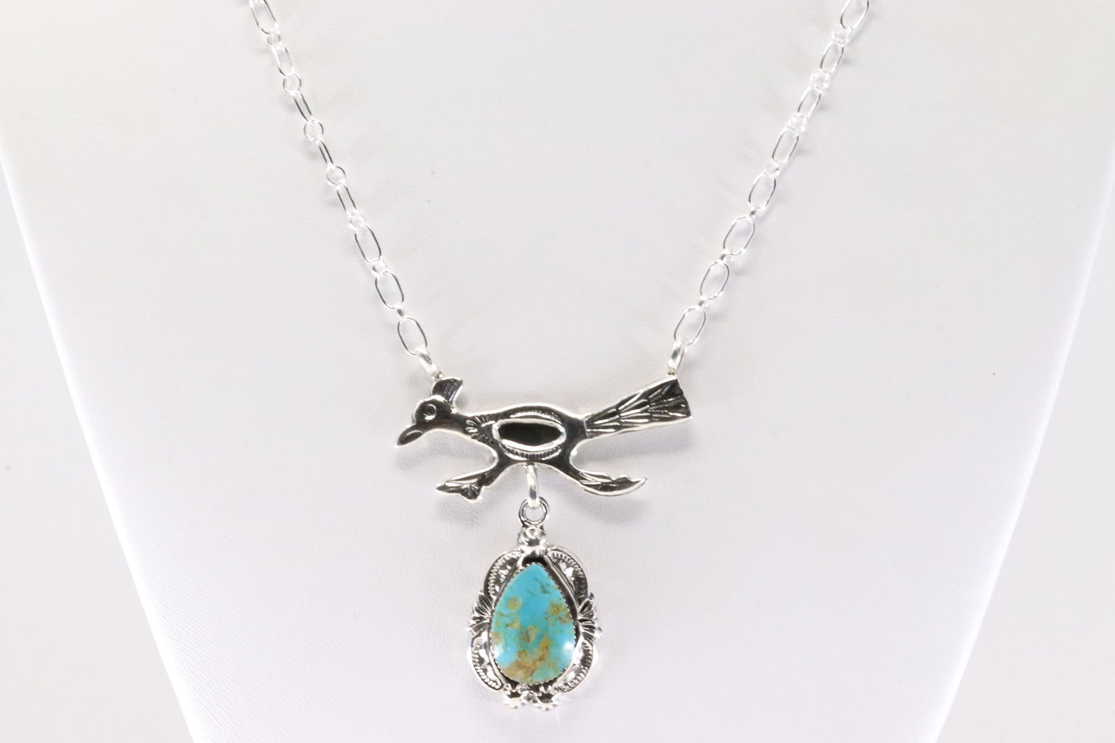 Native America Navajo Sterling Silver Turquoise Bird Necklace By Michael Yazzie. From R.B Company. (1 of 4)