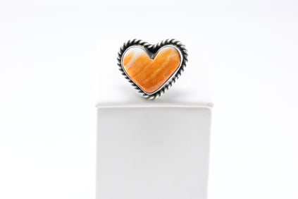 Native America Navajo Sterling Silver Spiny Oyster Heart Ring By Dixon.