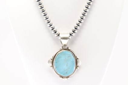 Native America Navajo Sterling Silver Number 8 Turquoise Pendent By Rena Shelly. With None Navajo