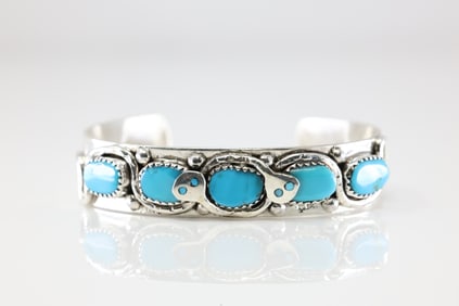 Native America Zuni Sterling Silver Turquoise Bracelet Cuff By Effie C.