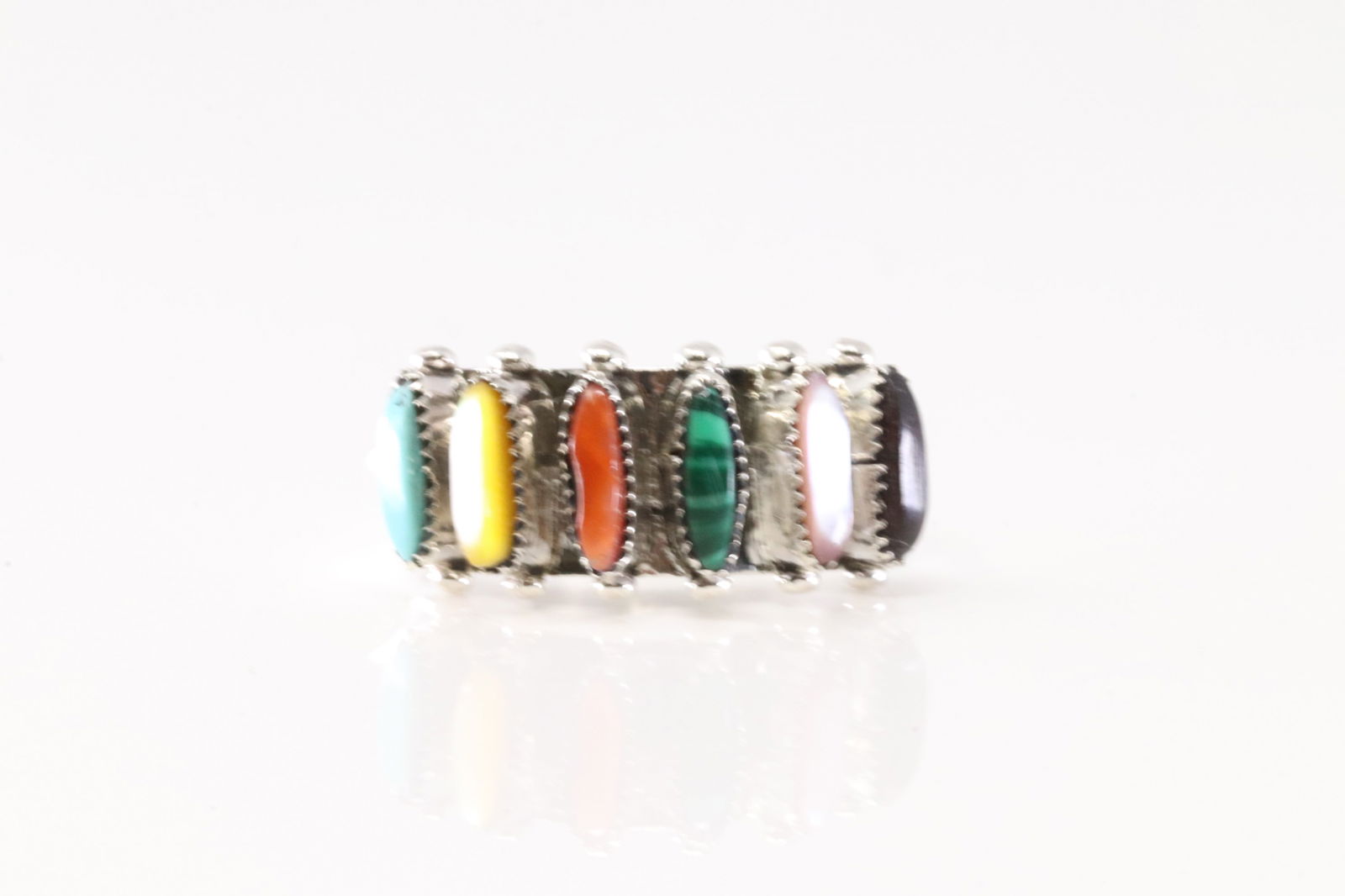 Native America Zuni Sterling Silver Multicolor Stone Ring By Paloma. (1 of 4)