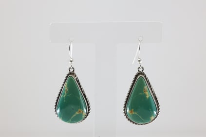 Native America Navajo Sterling Silver Royston Turquoise Dangling Earring's By I.Kee.