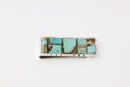 Native America Navajo Sterling Silver Number 8 Turquoise Money Clip By Brandon Etcitty.