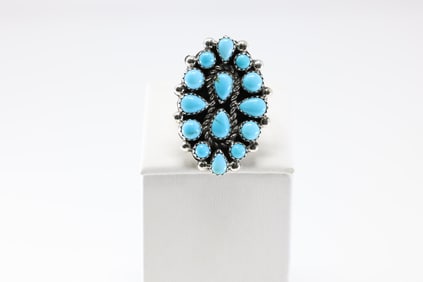 Native America Navajo Sterling Silver Turquoise Ring By T.J.