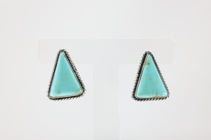 Native America Navajo Sterling Silver Kingman Turquoise Post Earring's By Chassity Belone.