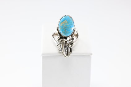 Native America Navajo Sterling Silver Turquoise Ring By Virginia.