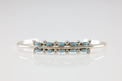 Native America Zuni Sterling Silver Turquoise Bracelet Cuff By D.N.