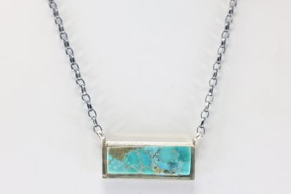 Native America Navajo Sterling Silver Kingman Turquoise Necklace By Steve Francisco.