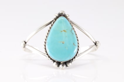 Native America Navajo Sterling Silver Kingman Turquoise Bracelet Cuff By Augustine Largo.
