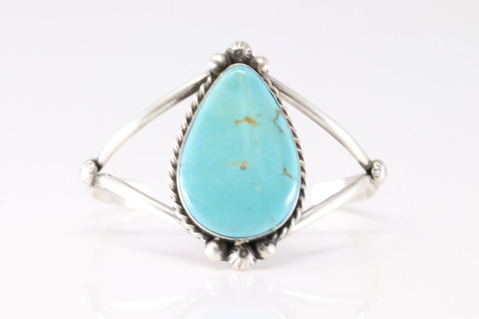 Native America Navajo Sterling Silver Kingman Turquoise Bracelet Cuff By Augustine Largo. (1 of 4)