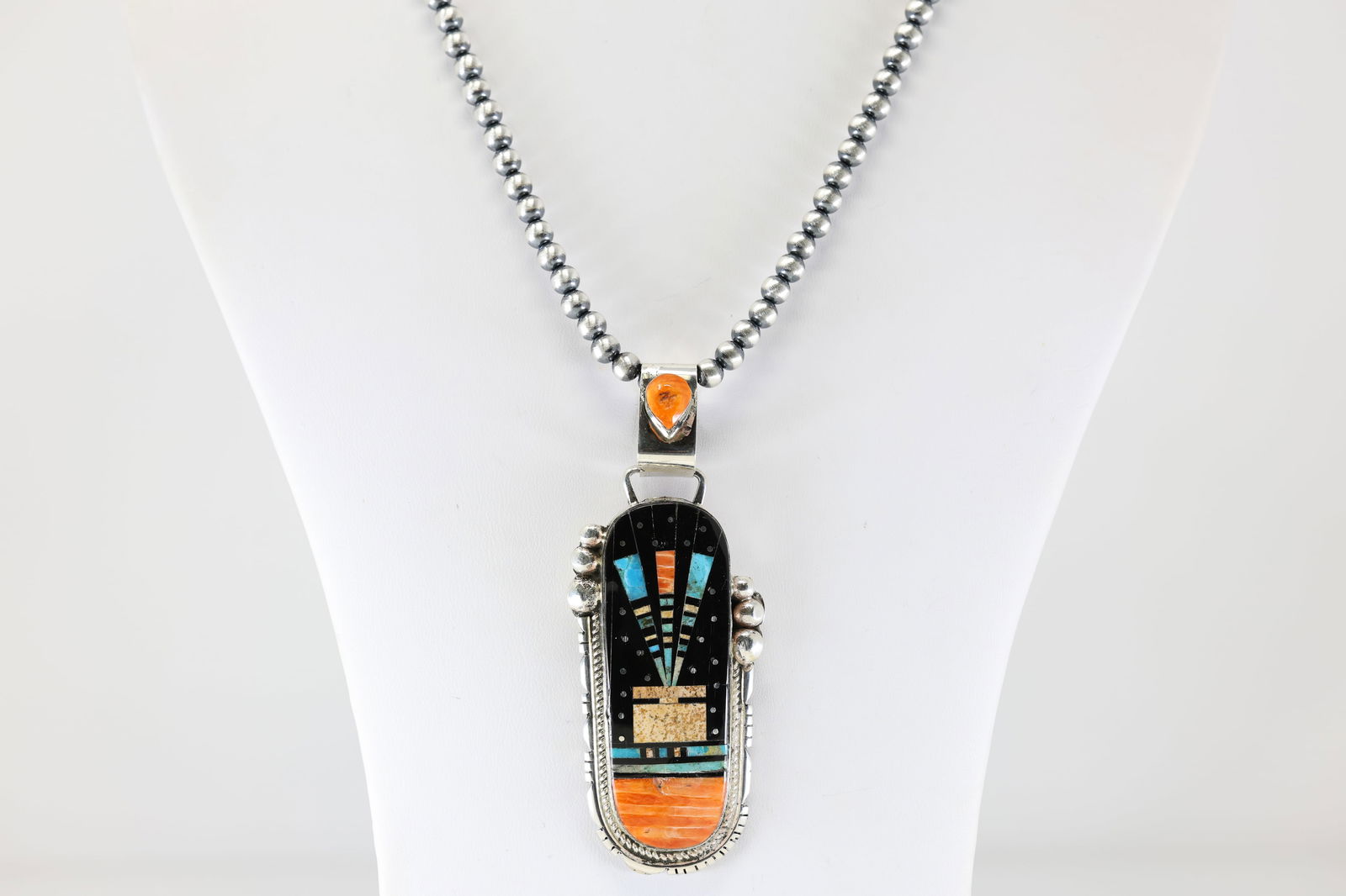 Native America Navajo Sterling Silver Night Sky Inlay Pendant By Ray Jack. With Machine Made Pearl (1 of 4)