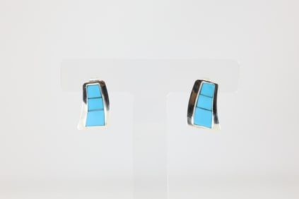 Native America Navajo Sterling Silver Turquoise Inlay Post Earring's By N.T.