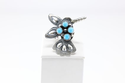 Native America Navajo Sterling Silver Turquoise Hummingbird Ring By T.Yazzie.