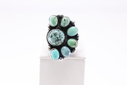 Native America Navajo Sterling Silver Kingman Turquoise Ring By WD.